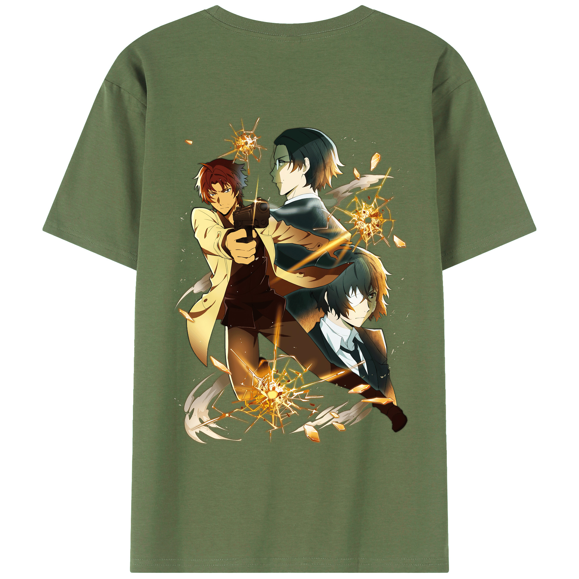 （画像用） 文豪ストレイドッグス Bungo Stray Dogs 綿100％ メンズ半袖Tシャツ（バックプリント） 通気性